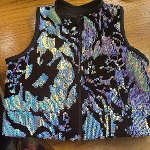 Weissman Girls Zip Up Iridescent Sequin Vest Dance Costume Disco‎ Size IC Child